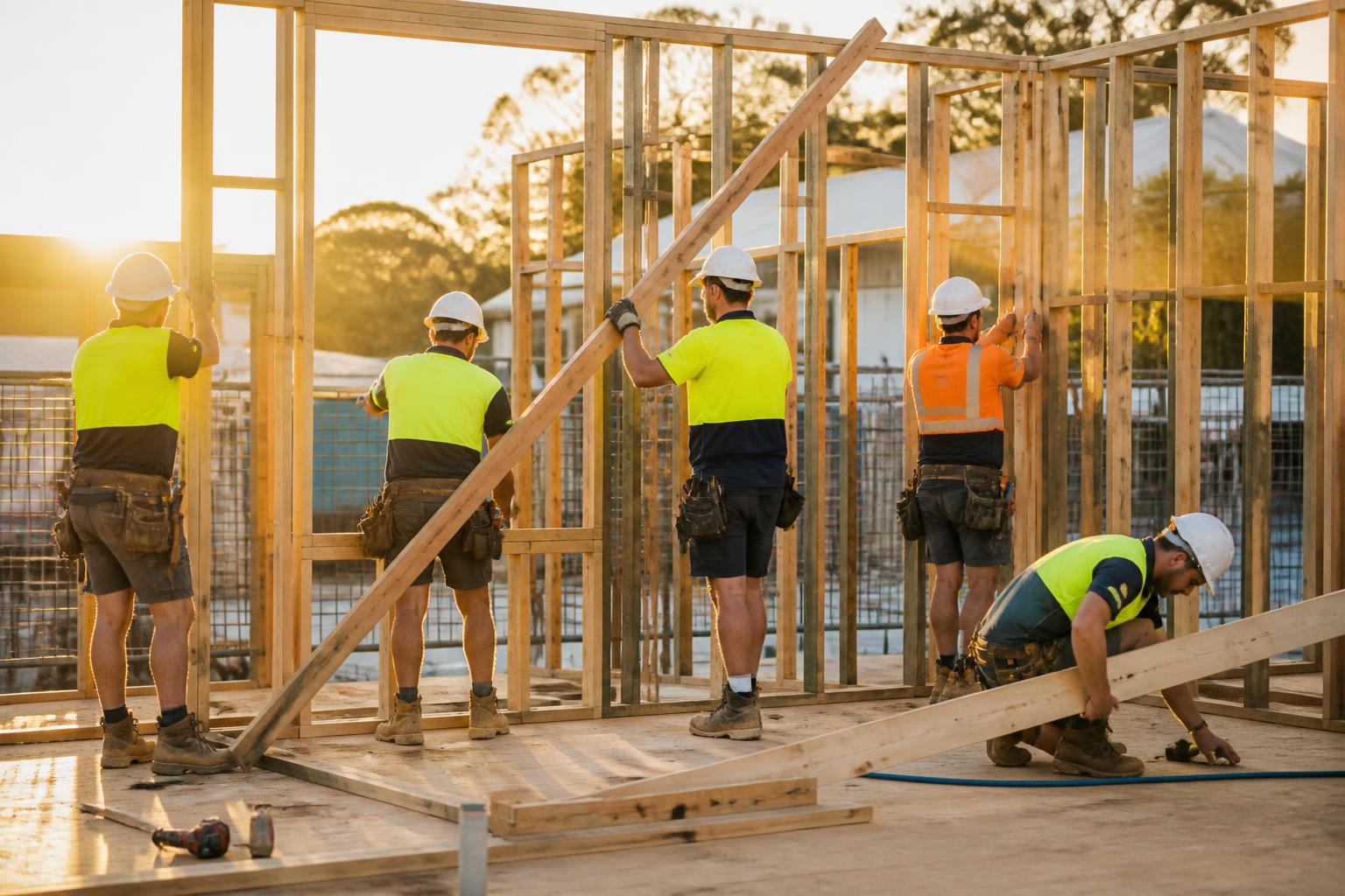 Rivers Edge team framing a Sydney home at golden hour